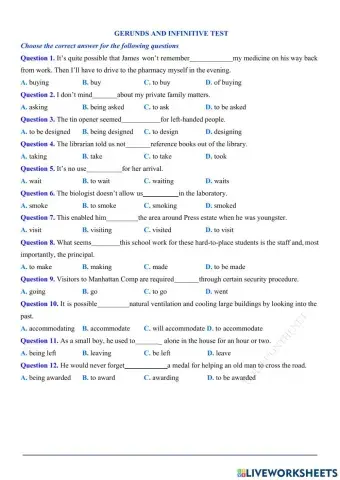 Test Gerunds and Infinitives