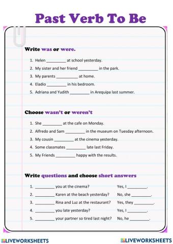 English 6 past simple with tobe