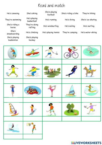 Unit 3 free time and adventure read and match