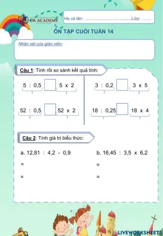 Toán 5 - Ôn tập cuối tuần 14
