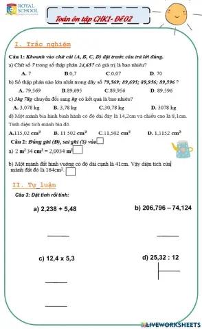 Đề ôn tập toán HK1-2