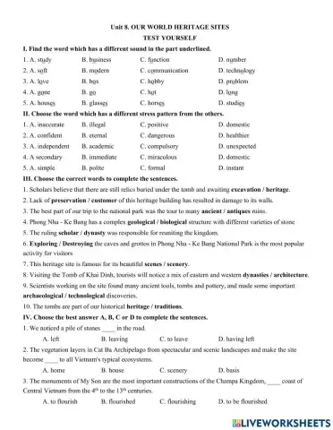 Unit 8. OUR WORLD HERITAGE SITES  TEST YOURSELF