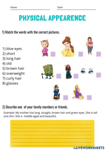 Physical appearence worksheet