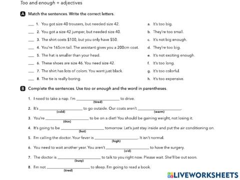 Too and enough and adjectives