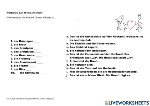 Wortschatz zum Thema Hochzeit