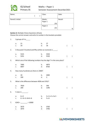 3S1-Maths Paper 1