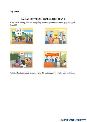 Bai tập hoạt động trải nghiệm tuân 14