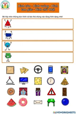 Nhận biết phân biệt hình vuông, hình chữ nhật, tam giác, hình tròn.