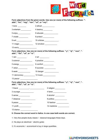 Wordformation - adjectives