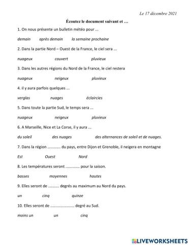 Compréhension orale-météo