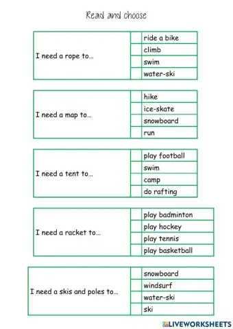Unit 3 read and choose I need equipment