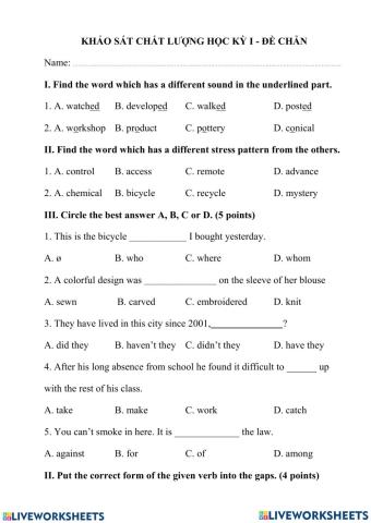 Grade 9- Practice Test Term 1
