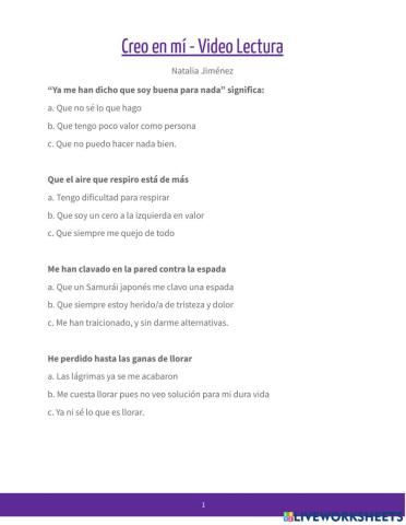 Creo en mi - Video Lectura