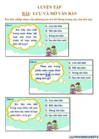 Luyện tập- Lưu và mở văn bản