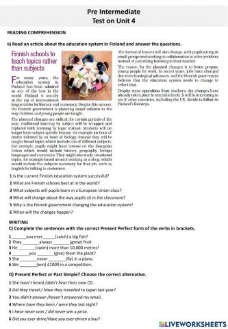 Pre Intermediate - Unit 4