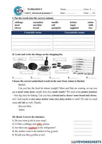 Countable and uncountable nouns