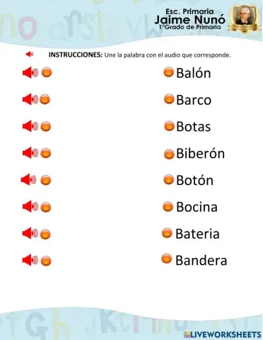 Une el audio con la palabra que corresponde Letra Bb