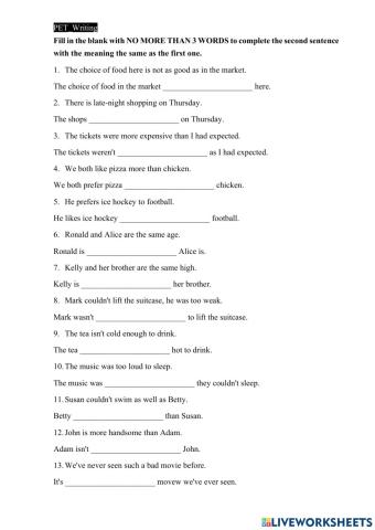 PET-Writing (Comparison)