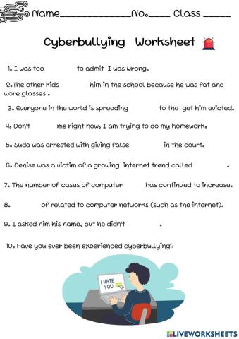 Cyberbullying   Worksheet
