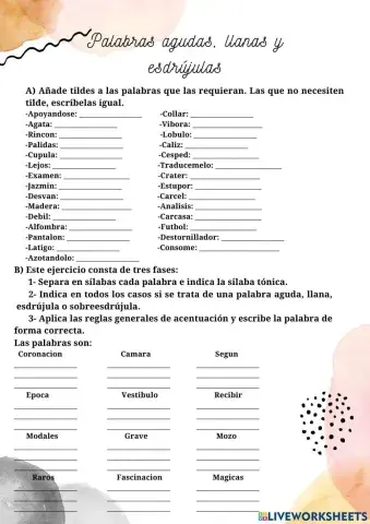 Palabras agudas, llanas y esdrújulas