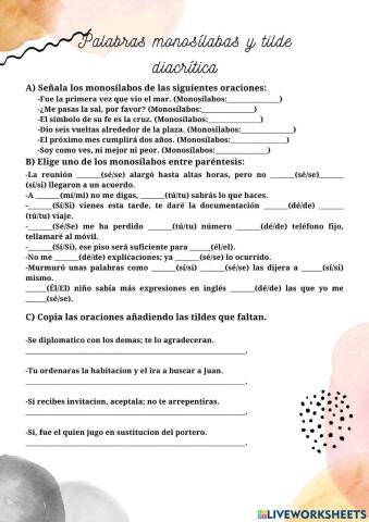 Palabras monosílabas y tilde diacrítica