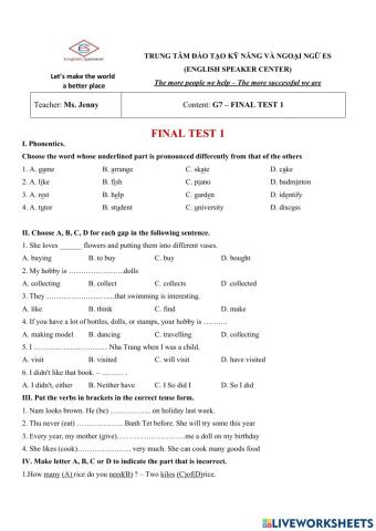 G7 - Final Test 1 - Term 1