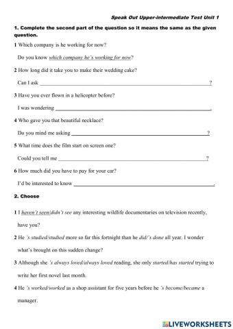 Speak Out (Upper Intermediate) Test Unit 1