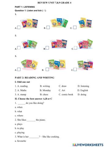 Review unit 7,8,9 grade 4