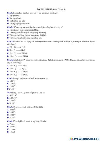 Ôn thi hk1 hóa 8 phần 3
