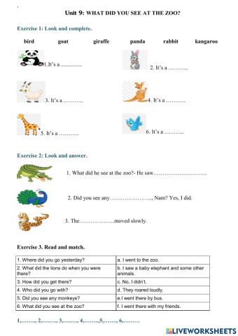 Unit 9 What did you see at the zoo?