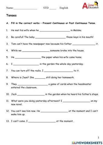Present Continuous Vs Past Continuous