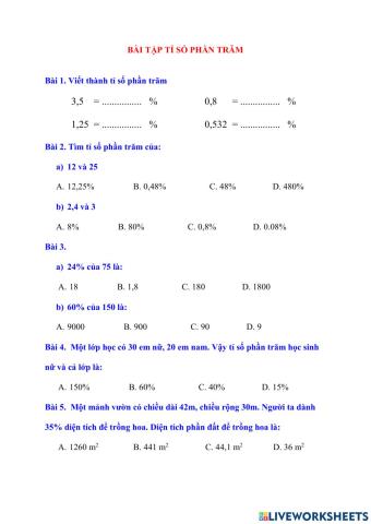 Ôn tập tỉ số phần trăm