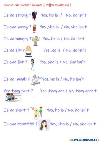 Adjectives, short answers