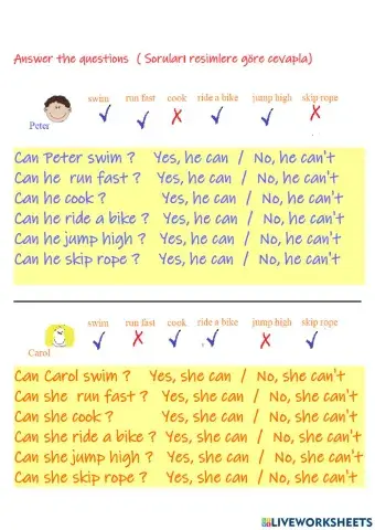Can - can't multiple choice abilities