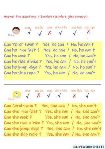 Can - can't multiple choice abilities