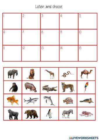 wild animals dictation