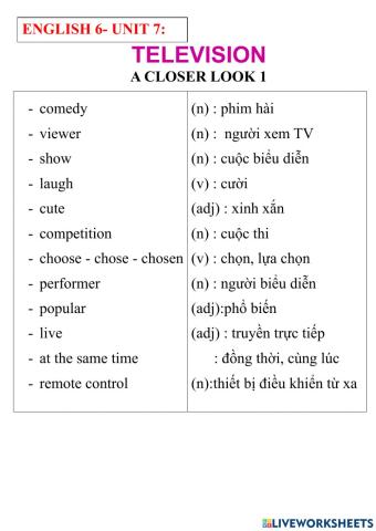 English 6- unit 7 - a closer look 1
