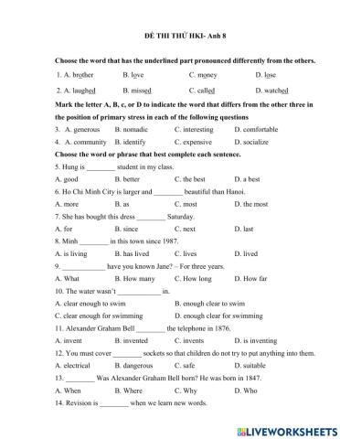 Revision for The first term test-grade 8