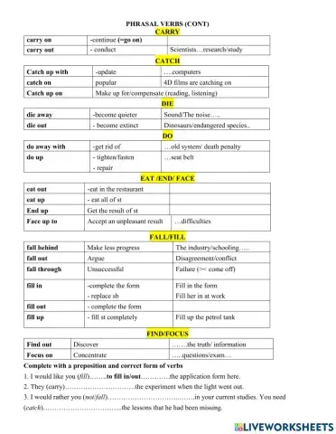 Grade 12- Phrasal verbs C- Idioms