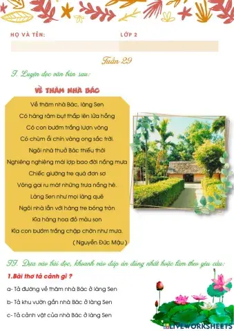 Bài tập cuối tuần 29 TV lớp 2