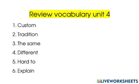 Review vvocabulary unit 4 - grade 8