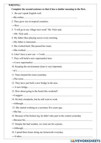 Grade 10  REVISION -WRITING