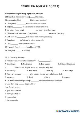 Monthly test - Grade 7 - month 12