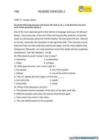 Ta8- reading review unit 5-6