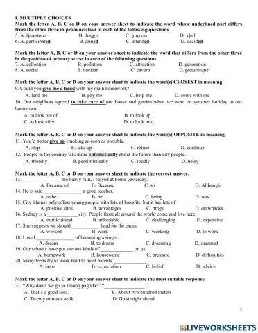 Grade 9 - English test for the first term