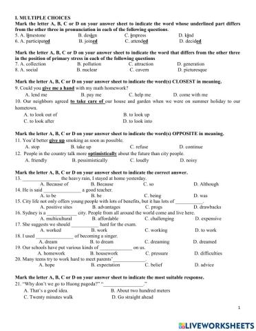 Grade 9 - English test for the first term