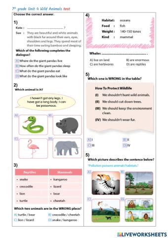 7th grade Unit 4 wild animals