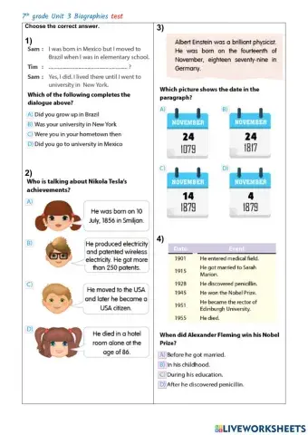 7th grade Unit 3 Biographies