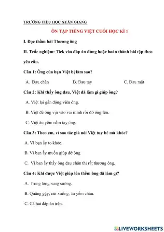 Ôn tập tiếng việt cuối kì i- lớp 2