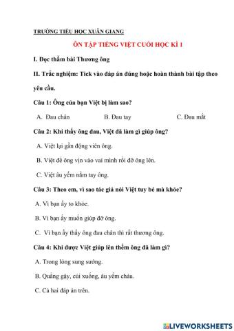 Ôn tập tiếng việt cuối kì i- lớp 2